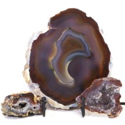 Sliced Brazilian Agate Lamp and Mini Aagte Crystal Geodes Set J214 | Himalayan Salt Factory