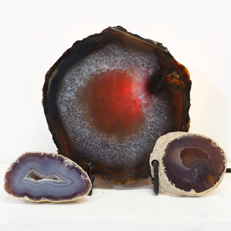 1.1kg Sliced Brazilian Agate Lamp and Mini Agate Crystal Geodes Set J215 4 Sliced Brazilian Agate Lamp and Mini Aagte Crystal Geodes Set J215-1 | Himalayan Salt Factory