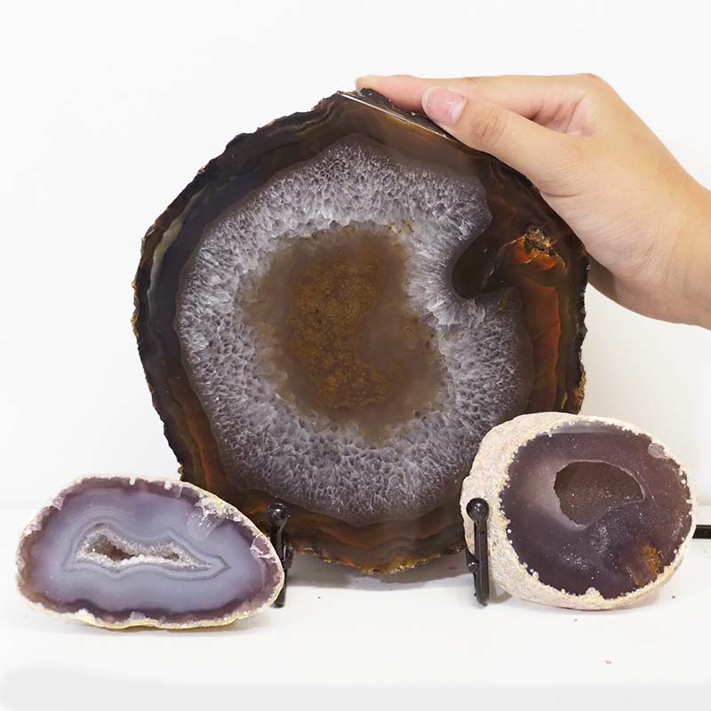 1.1kg Sliced Brazilian Agate Lamp and Mini Agate Crystal Geodes Set J215 5 Sliced Brazilian Agate Lamp and Mini Aagte Crystal Geodes Set J215-2 | Himalayan Salt Factory