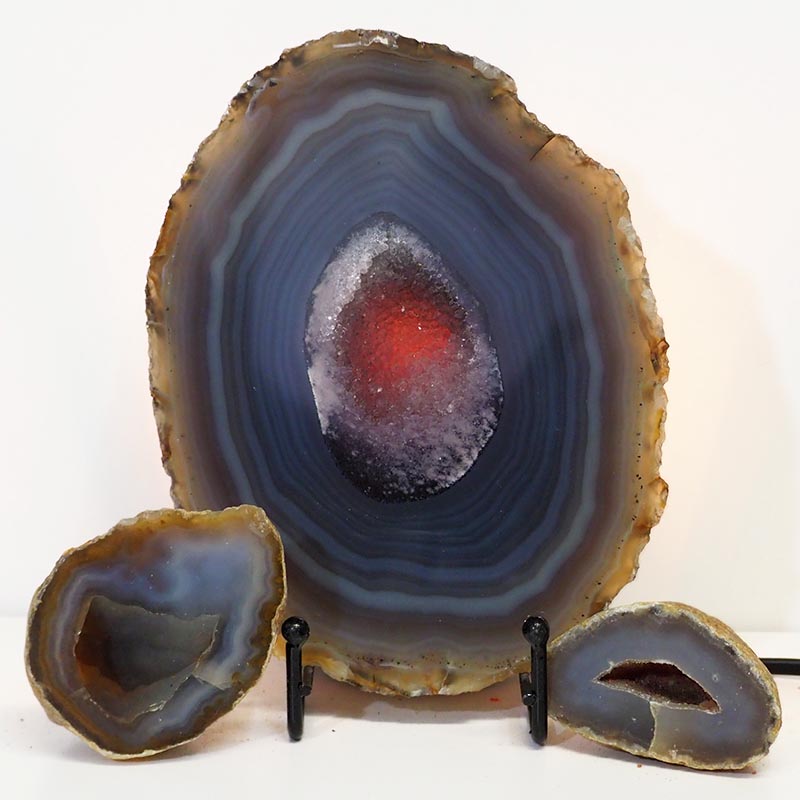 1.26kg Sliced Brazilian Agate Lamp and Mini Agate Crystal Geodes Set J216 4 Sliced Brazilian Agate Lamp and Mini Aagte Crystal Geodes Set J216-1 | Himalayan Salt Factory