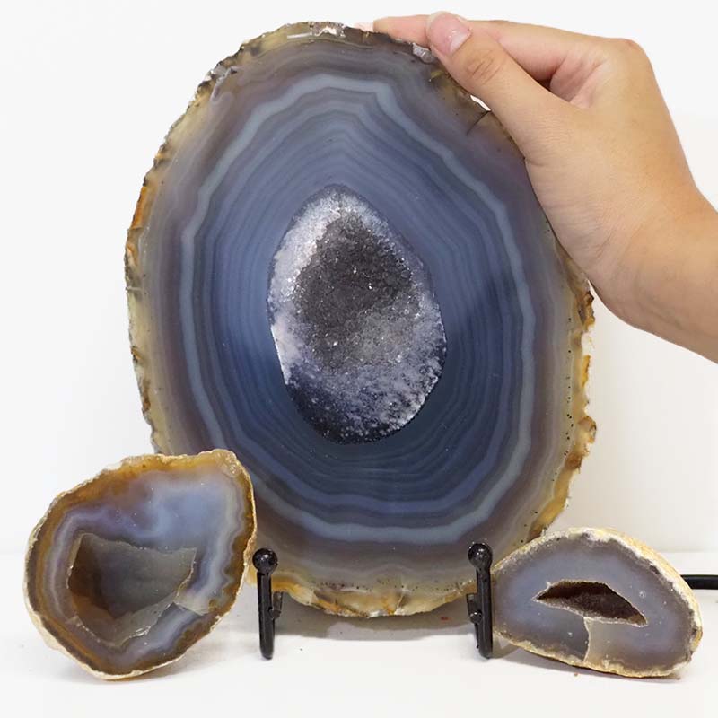 1.26kg Sliced Brazilian Agate Lamp and Mini Agate Crystal Geodes Set J216 5 Sliced Brazilian Agate Lamp and Mini Aagte Crystal Geodes Set J216-2 | Himalayan Salt Factory