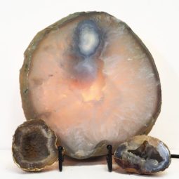 Sliced Brazilian Agate Lamp and Mini Aagte Crystal Geodes Set J219-1 | Himalayan Salt Factory
