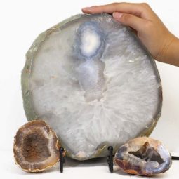 Sliced Brazilian Agate Lamp and Mini Aagte Crystal Geodes Set J219-2 | Himalayan Salt Factory