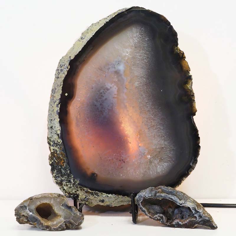 1.99kg Sliced Brazilian Agate Lamp and Mini Agate Crystal Geodes Set J220 4 Sliced Brazilian Agate Lamp and Mini Aagte Crystal Geodes Set J220-1 | Himalayan Salt Factory