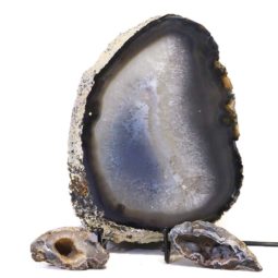 Sliced Brazilian Agate Lamp and Mini Aagte Crystal Geodes Set J220 | Himalayan Salt Factory