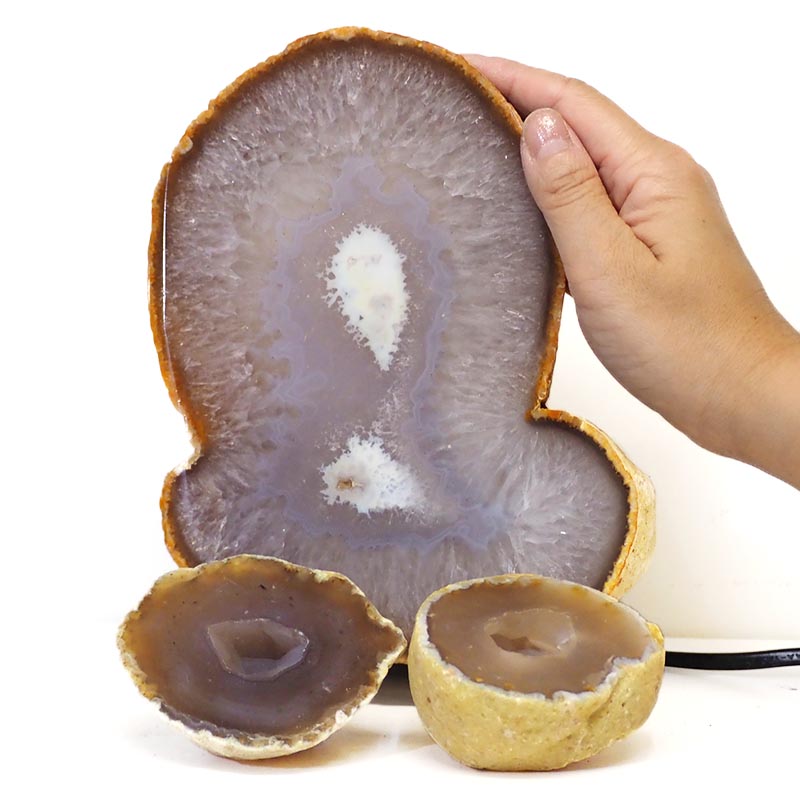 1.1kg Sliced Brazilian Crystal Agate Lamp Set 3 Pieces S424 5 Sliced Brazilian Crystal Agate Lamp Set 3 Pieces S424-2 | Himalayan Salt Factory