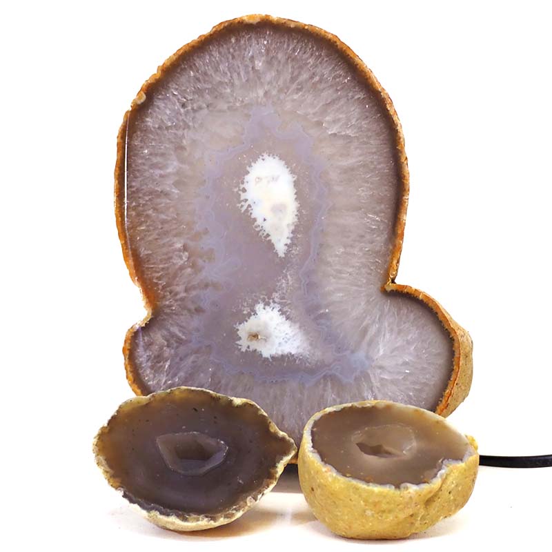 1.1kg Sliced Brazilian Crystal Agate Lamp Set 3 Pieces S424 3 Sliced Brazilian Crystal Agate Lamp Set 3 Pieces S424 | Himalayan Salt Factory