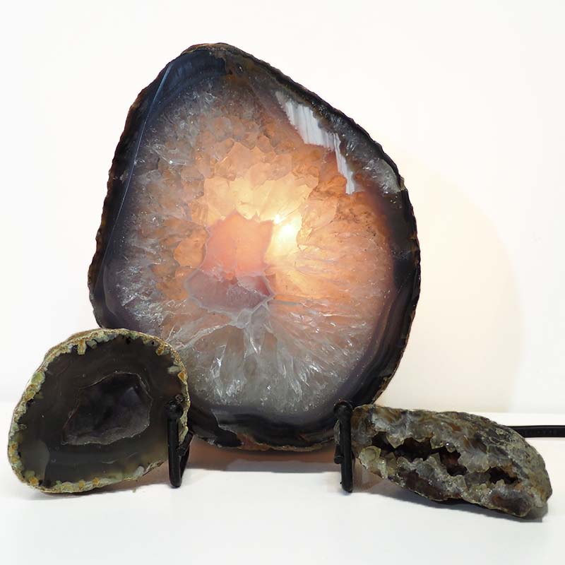 0.85kg Sliced Brazilian Crystal Agate Lamp Set J318 4 Sliced Brazilian Crystal Agate Lamp Set J318-1 | Himalayan Salt Factory