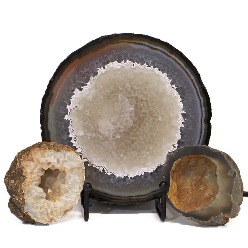 1kg Sliced Brazilian Crystal Agate Lamp Set J319 3 Sliced Brazilian Crystal Agate Lamp Set J319 | Himalayan Salt Factory