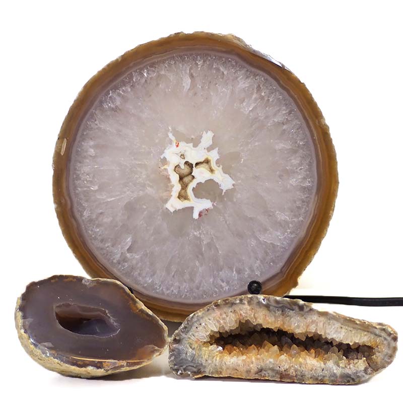1kg Sliced Brazilian Crystal Agate Lamp Set J322 3 Sliced Brazilian Crystal Agate Lamp Set J322 | Himalayan Salt Factory