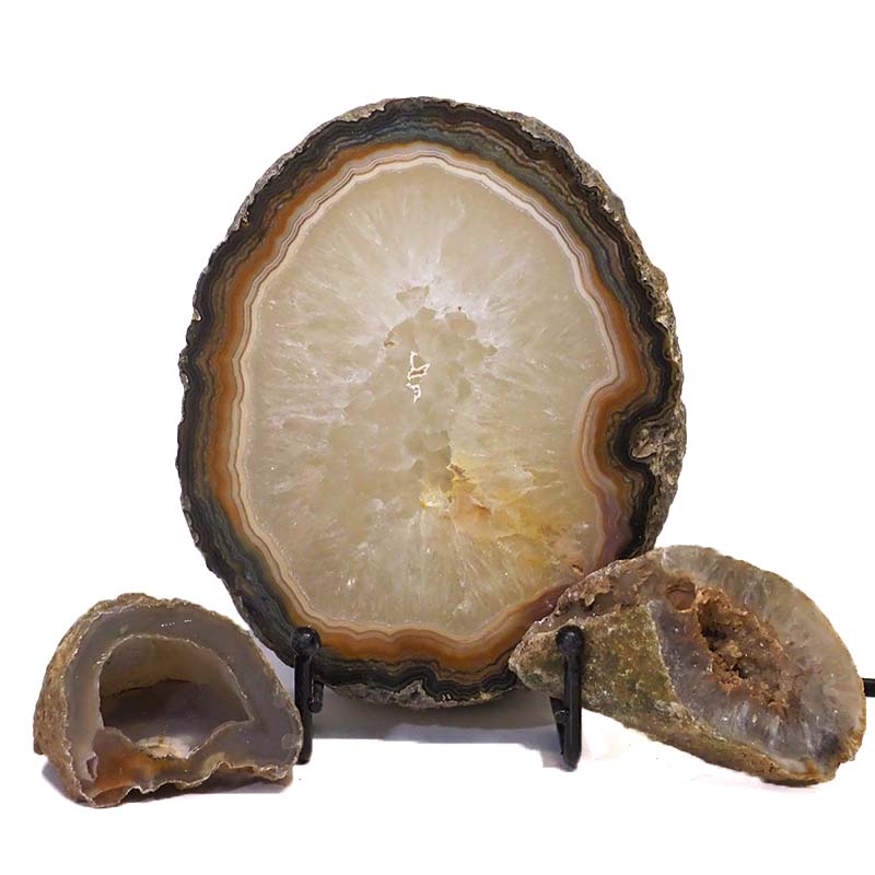 1.2kg Sliced Brazilian Crystal Agate Lamp Set J324 3 Sliced Brazilian Crystal Agate Lamp Set J324 | Himalayan Salt Factory