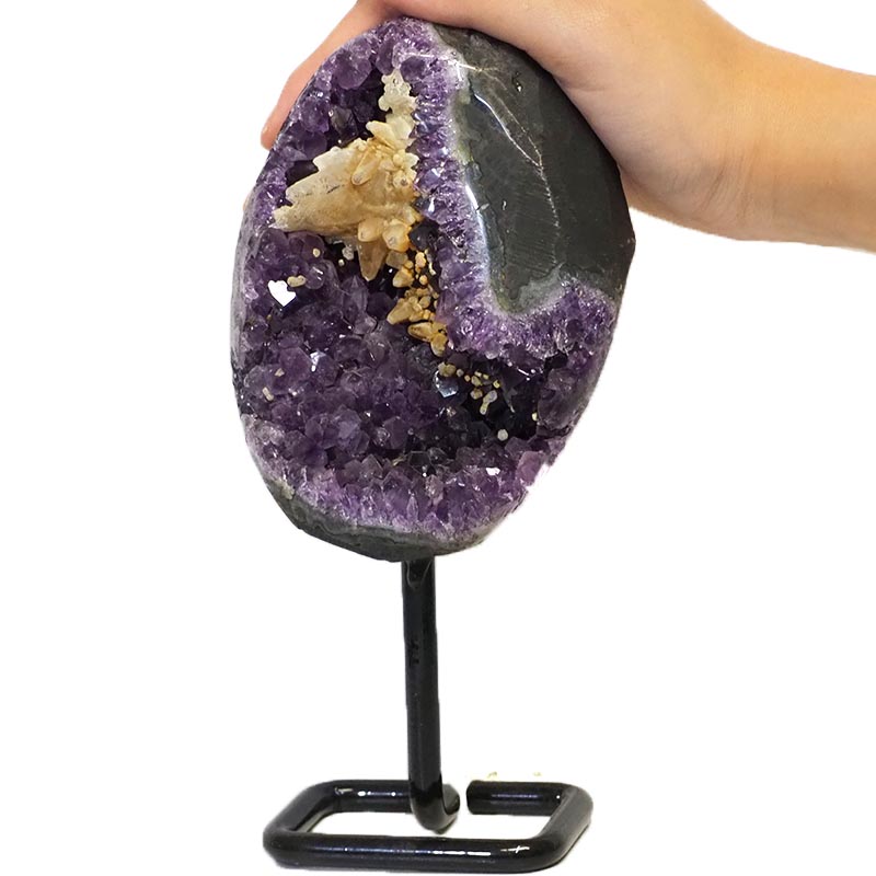 0.849kg Amethyst Cluster With Custom Metal Stand DJ586 5 Amethyst Geode On Metal Stand DJ586-2 | Himalayan Salt Factory