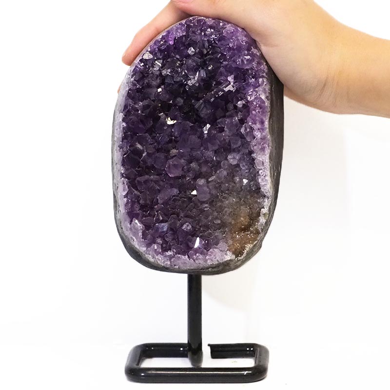 1.258kg Amethyst Cluster With Custom Metal Stand DJ589 5 Amethyst Geode On Metal Stand DJ589-2 | Himalayan Salt Factory