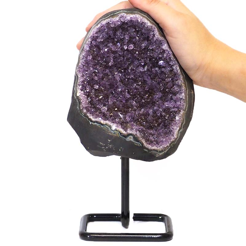 1.314kg Amethyst Cluster With Custom Metal Stand DJ601 5 Amethyst Geode On Metal Stand DJ601-2 | Himalayan Salt Factory