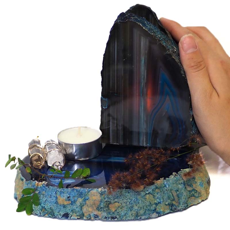 0.65Kg Brazilian Crystal Agate Plate WIth Agate Tea Light Candle Holder J693 4 Brazilian Crystal Agate Plate WIth Agate Tea Light Candle Holder J693 | Himalayan Salt Factory