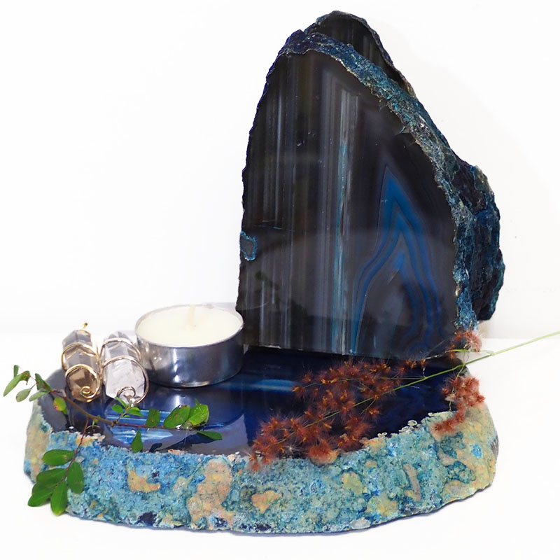 0.65Kg Brazilian Crystal Agate Plate WIth Agate Tea Light Candle Holder J693 3 Brazilian Crystal Agate Plate WIth Agate Tea Light Candle Holder J693 | Himalayan Salt Factory