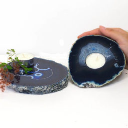 Brazilian Crystal Agate Plate WIth Agate Tea Light Candle Holder J683 | Himalayan Salt Factory