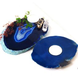 Brazilian Crystal Agate Plate WIth Agate Tea Light Candle Holder J684 | Himalayan Salt Factory