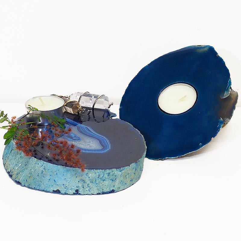 0.82Kg Brazilian Crystal Agate Plate WIth Agate Tealight Candle Holder Flat J684 4 Brazilian Crystal Agate Plate WIth Agate Tea Light Candle Holder J684 | Himalayan Salt Factory