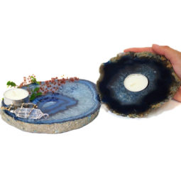 0.83Kg Brazilian Crystal Agate Plate WIth Agate Tealight Candle Holder Flat J685 7 Brazilian Crystal Agate Plate WIth Agate Tea Light Candle Holder J685 | Himalayan Salt Factory