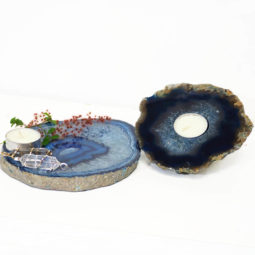 0.83Kg Brazilian Crystal Agate Plate WIth Agate Tealight Candle Holder Flat J685 6 Brazilian Crystal Agate Plate WIth Agate Tea Light Candle Holder J685 | Himalayan Salt Factory
