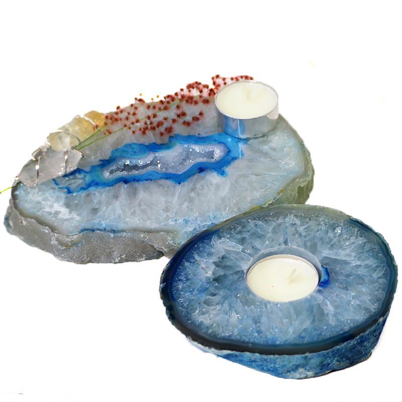 1Kg Brazilian Crystal Agate Plate WIth Agate Tealight Candle Holder Flat J686 3 Brazilian Crystal Agate Plate WIth Agate Tea Light Candle Holder J686 | Himalayan Salt Factory