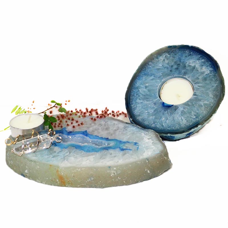 1Kg Brazilian Crystal Agate Plate WIth Agate Tealight Candle Holder Flat J686 4 Brazilian Crystal Agate Plate WIth Agate Tea Light Candle Holder J686 | Himalayan Salt Factory