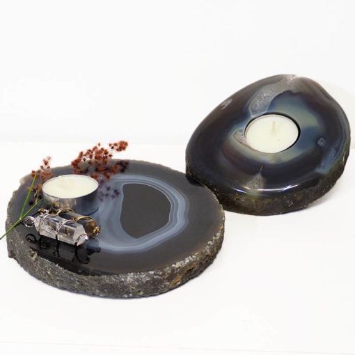 Brazilian Crystal Agate Plate WIth Agate Tea Light Candle Holder J688 | Himalayan Salt Factory