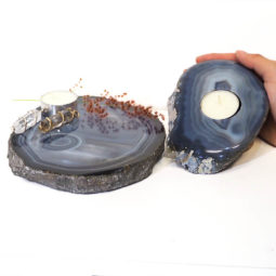 1.25Kg Brazilian Crystal Agate Plate WIth Agate Tealight Candle Holder Flat J689 7 Brazilian Crystal Agate Plate WIth Agate Tea Light Candle Holder J689 | Himalayan Salt Factory