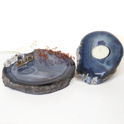 1.25Kg Brazilian Crystal Agate Plate WIth Agate Tealight Candle Holder Flat J689 6 Brazilian Crystal Agate Plate WIth Agate Tea Light Candle Holder J689 | Himalayan Salt Factory