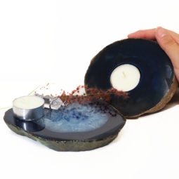 0.55Kg Brazilian Crystal Agate Plate WIth Agate Tealight Candle Holder Flat J690 7 Brazilian Crystal Agate Plate WIth Agate Tea Light Candle Holder J690 | Himalayan Salt Factory