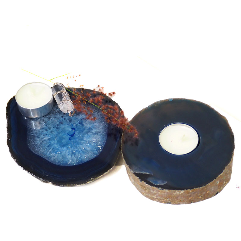 0.55Kg Brazilian Crystal Agate Plate WIth Agate Tealight Candle Holder Flat J690 3 Brazilian Crystal Agate Plate WIth Agate Tea Light Candle Holder J690 | Himalayan Salt Factory