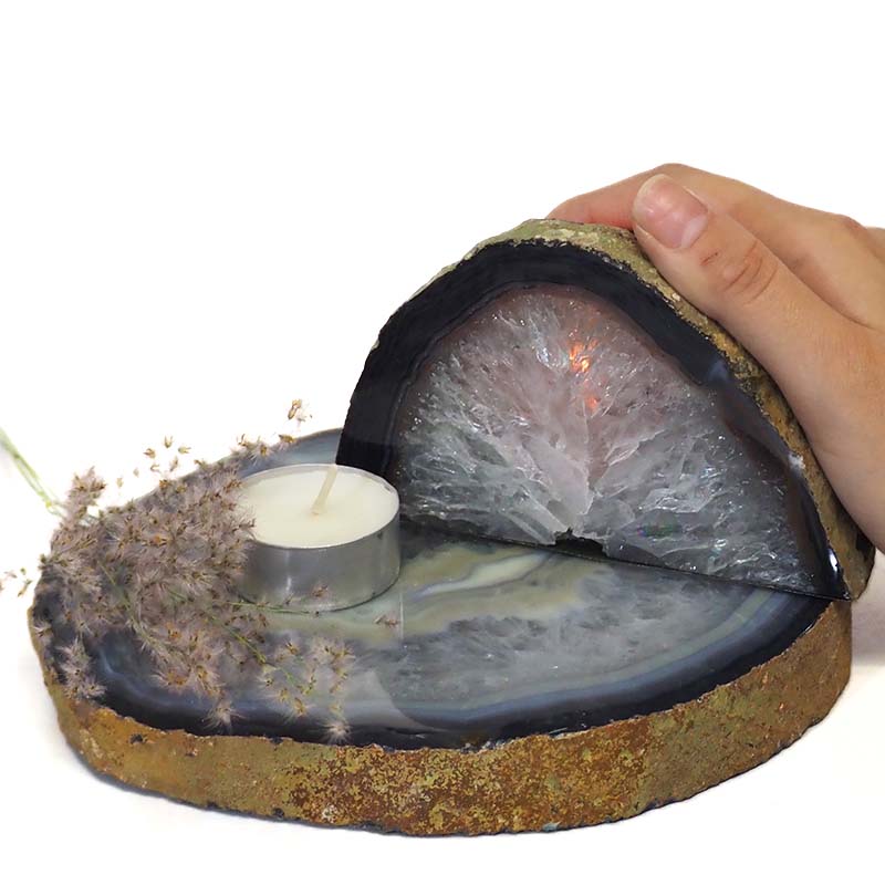 1.15kg Brazilian Crystal Agate Plate With Agate Tea Light Candle Holder J658 4 Brazilian Crystal Agate Plate With Agate Tea Light Candle Holder J658-1 | Himalayan Salt Factory
