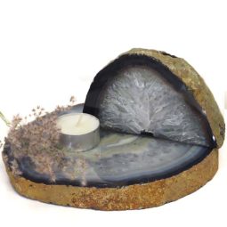 Brazilian Crystal Agate Plate With Agate Tea Light Candle Holder J658 | Himalayan Salt Factory