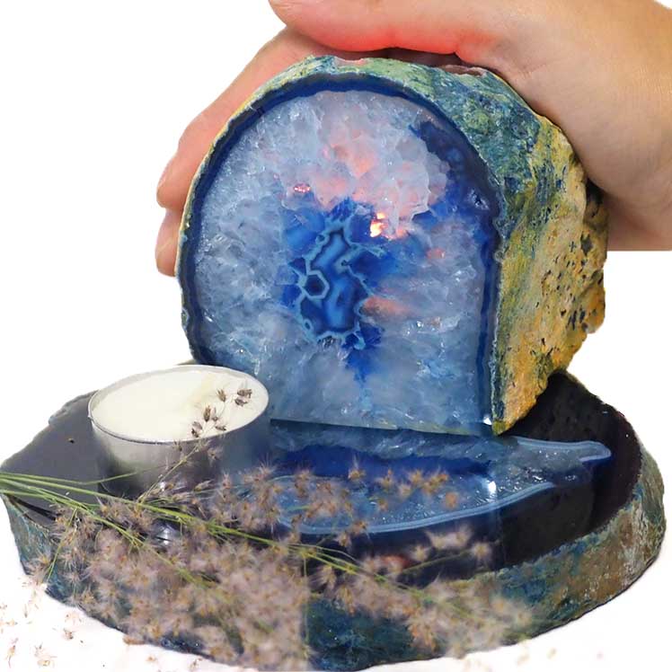 0.64Kg Brazilian Crystal Agate Plate With Agate Tea Light Candle Holder J660 4 Brazilian Crystal Agate Plate With Agate Tea Light Candle Holder J660-1