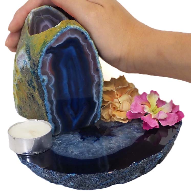 0.852Kg Brazilian Crystal Agate Plate With Agate Tea Light Candle Holder J661 4 Brazilian Crystal Agate Plate With Agate Tea Light Candle Holder J661-1