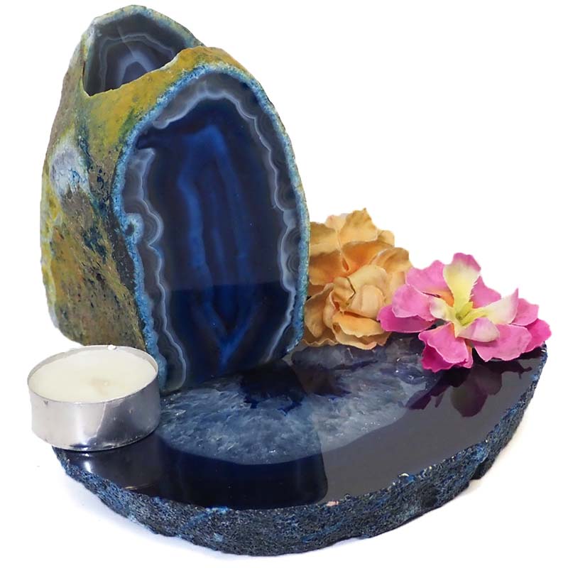 0.852Kg Brazilian Crystal Agate Plate With Agate Tea Light Candle Holder J661 3 Brazilian Crystal Agate Plate With Agate Tea Light Candle Holder J661