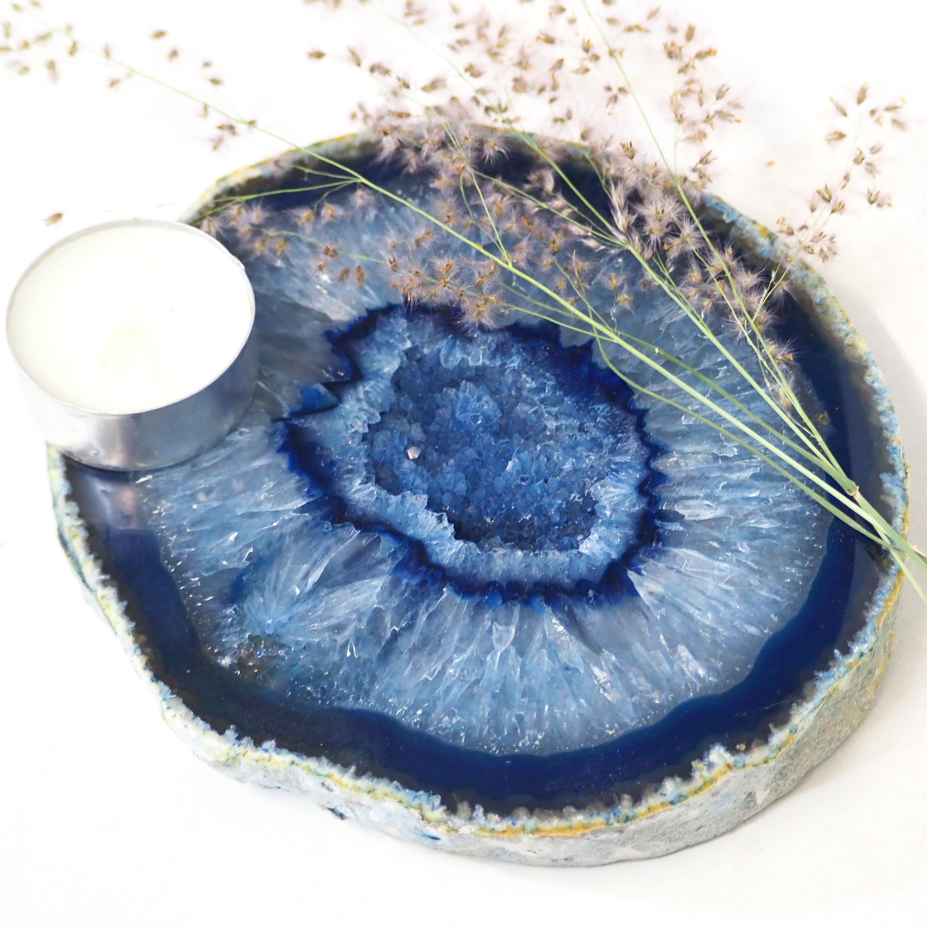 0.66Kg Brazilian Crystal Agate Plate With Agate Tea Light Candle Holder J662 5 Brazilian Crystal Agate Plate With Agate Tea Light Candle Holder J662-2