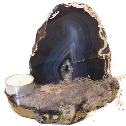 Brazilian Crystal Agate Plate With Agate Tea Light Candle Holder J666
