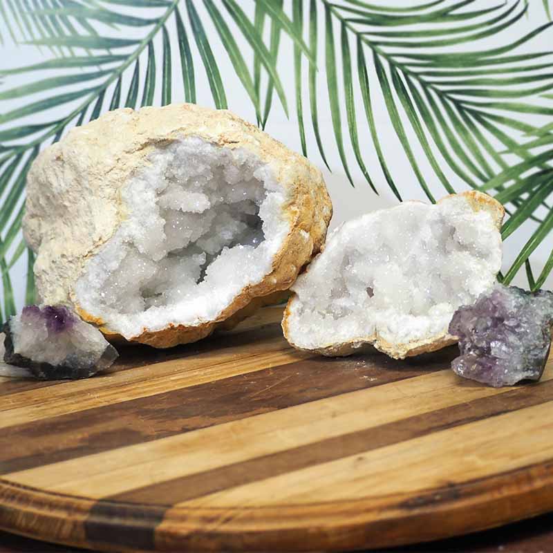 7.3Kg Calcite Geode Set with Amethyst J694 3 Calcite Geode Set with Amethyst J694 | Himalayan Salt Factory