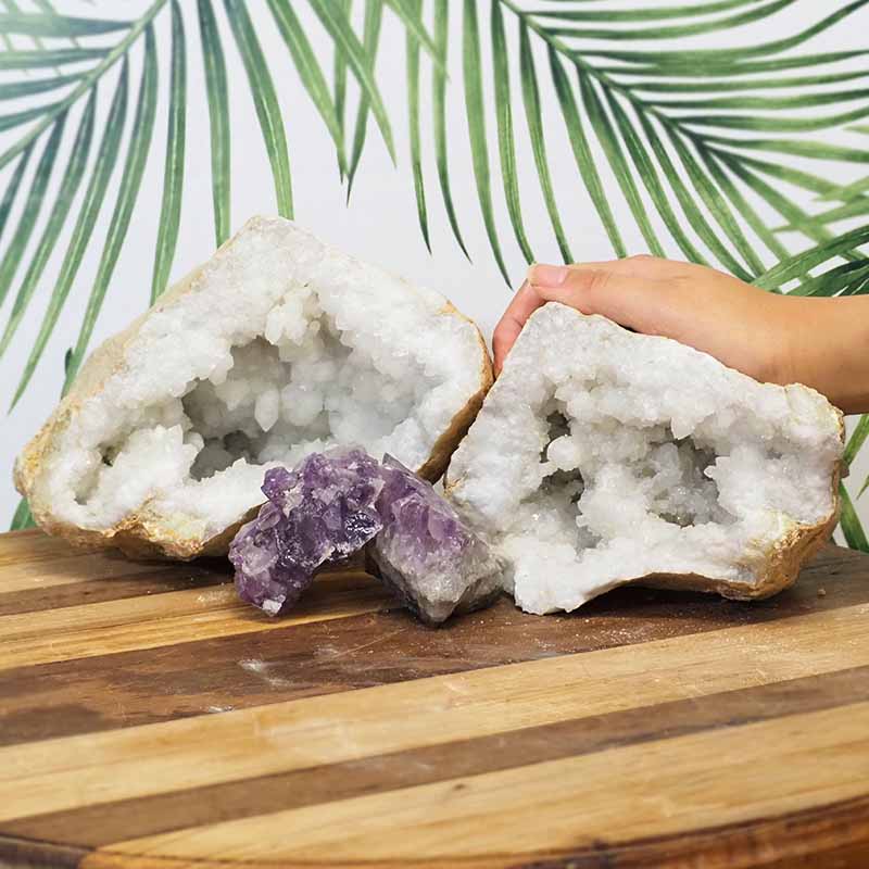 4.6kg Calcite Geode Set with Amethyst J695 4 Calcite Geode Set with Amethyst J695 | Himalayan Salt Factory