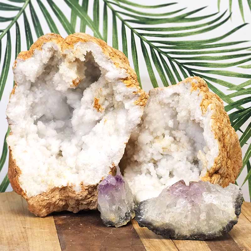 6Kg Calcite Geode Set with Amethyst J696 3 Calcite Geode Set with Amethyst J696 | Himalayan Salt Factory