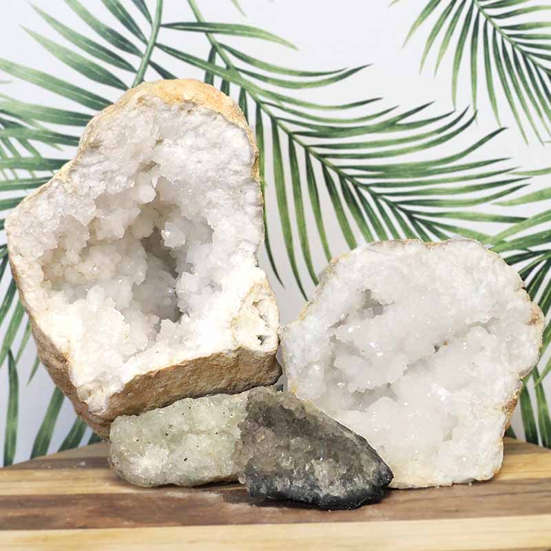 9.75kg Calcite Geode Set with Amethyst J701 3 Calcite Geode Set with Amethyst J701 | Himalayan Salt Factory