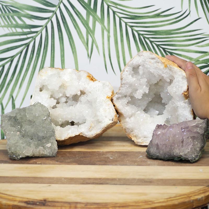 5.95kg Calcite Geode Set with Amethyst J702 4 Calcite Geode Set with Amethyst J702 | Himalayan Salt Factory