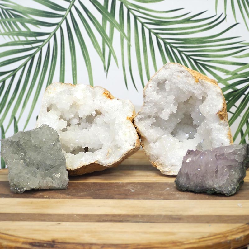 5.95kg Calcite Geode Set with Amethyst J702 3 Calcite Geode Set with Amethyst J702 | Himalayan Salt Factory