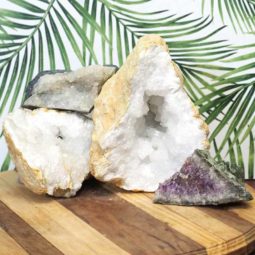Calcite Geode Set with Amethyst J705 | Himalayan Salt Factory