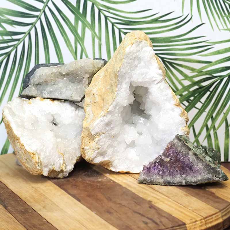 8.25kg Calcite Geode Set with Amethyst J705 3 Calcite Geode Set with Amethyst J705 | Himalayan Salt Factory