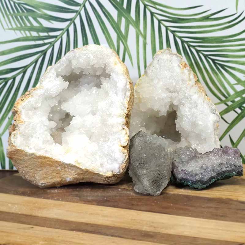 7.55kg Calcite Geode Set with Amethyst J709 3 Calcite Geode Set with Amethyst J709 | Himalayan Salt Factory