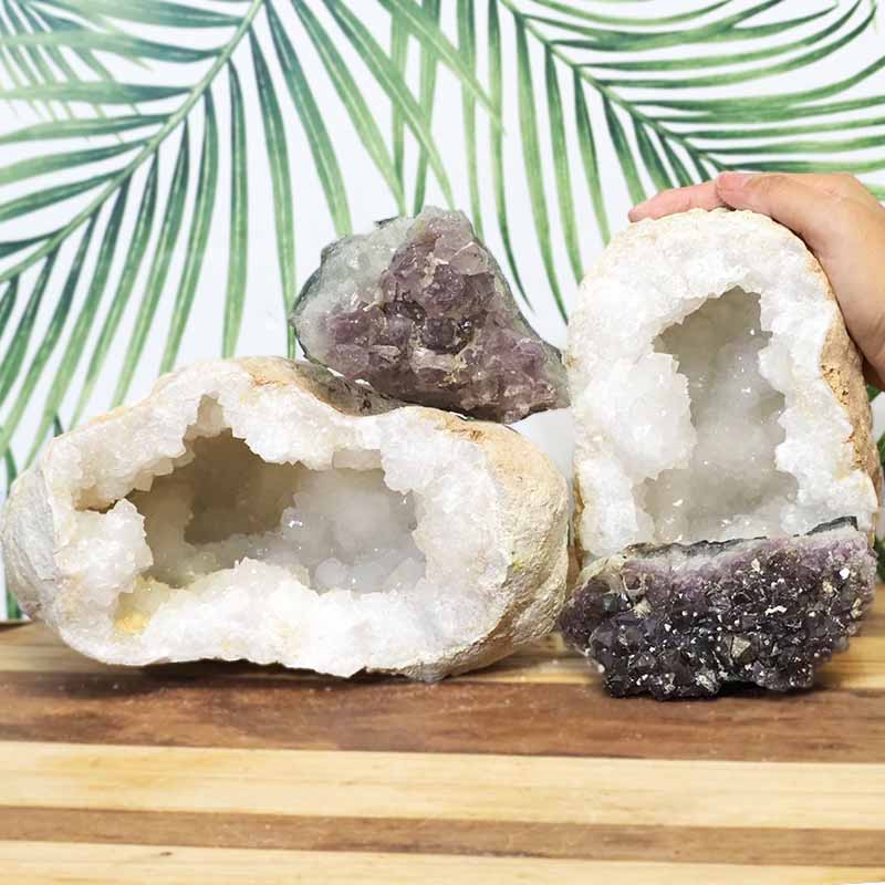 5.9kg Calcite Geode Set with Amethyst J710 4 Calcite Geode Set with Amethyst J710 | Himalayan Salt Factory