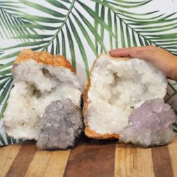 Calcite Geode Set with Amethyst J715 | Himalayan Salt Factory